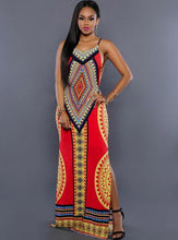 Spaghetti Strap Dress Backless Side Split Slit Sun Dress Sling Slip Tribal Print Pattern Summer Long Maxi Beach Open Back Dress