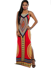 Spaghetti Strap Dress Backless Side Split Slit Sun Dress Sling Slip Tribal Print Pattern Summer Long Maxi Beach Open Back Dress