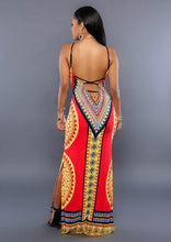 Spaghetti Strap Dress Backless Side Split Slit Sun Dress Sling Slip Tribal Print Pattern Summer Long Maxi Beach Open Back Dress