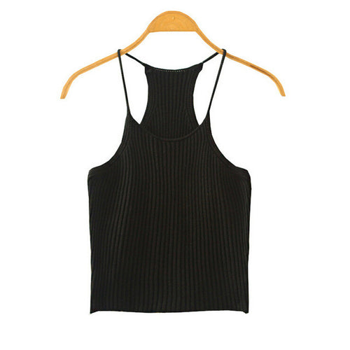 Spaghetti Strap Knit Short Crop Top Womans Casual Summer Tee T Shirt Women Sexy Fashion Women Clothing Fitness Stretch Bodycon