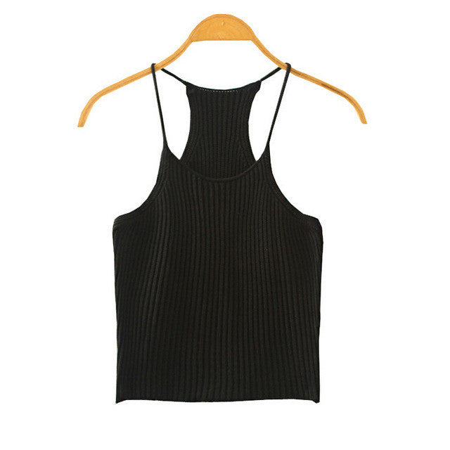 Spaghetti Strap Knit Short Crop Top Womans Casual Summer Tee T Shirt Women Sexy Fashion Women Clothing Fitness Stretch Bodycon