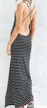 Spaghetti Strap Plunge Backless Sexy Stripe Print Slip Dress Casual Long Summer Split Dress Maxi Double High Slit Beach Bodycon