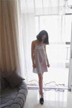 Spaghetti Strap Silver Home Dress New Sexy Dress V-Neck Mini Loose Casual Dresses Backless Sleep Night Summer Fashion Dresses