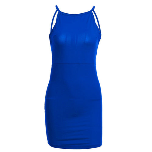 Spaghtti Trap Summer Casual Solid Dress Red Blue V-Neck Mini Dress 2017 New Arrival Dresses Lady Fashion Casual Mini Dresses