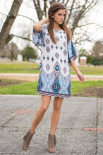 Straight Mini Casual loose Dress white blue O-Neck dress 2016 Summer ethnic Print Womens tribal 3XL Dresses Fashion Lady Dresses