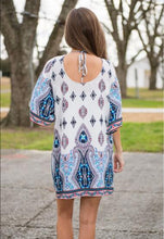 Straight Mini Casual loose Dress white blue O-Neck dress 2016 Summer ethnic Print Womens tribal 3XL Dresses Fashion Lady Dresses