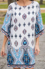 Straight Mini Casual loose Dress white blue O-Neck dress 2016 Summer ethnic Print Womens tribal 3XL Dresses Fashion Lady Dresses