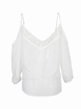 Strap Cold Should V Neck Hollow Out Lace White Loose Blouse Floral Pattern Womens Blouses For Spring 2016 Summer Ladies