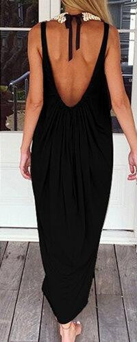 Strap Open Back Ruched Sleeveless Sexy Black Dress Women Long Maxi Dress Beach Summer Sundresses Sun Dress High Quality 2016