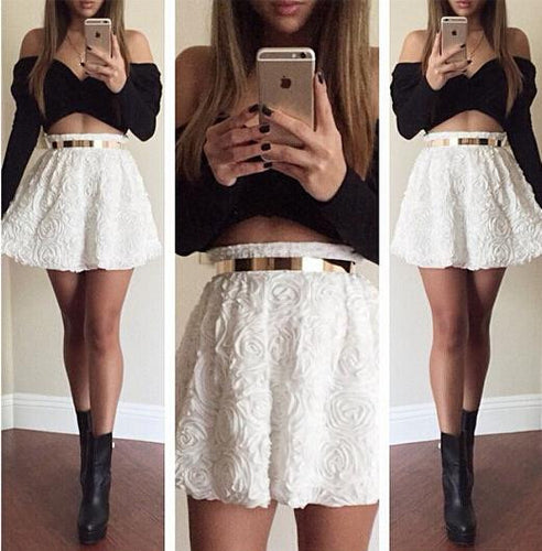 Strapless Summer Dress 2015 White Short Women Dress Vestidos Femininos Black Dress Two Pieces Set Vestidos De Festa Long Sleeve