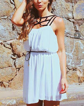 Strappy White Dress With Belt White Chiffon Dress Summer Casual Girl Women Dress Fashion Beach Stretch Sundress Mini Short
