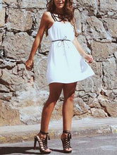 Strappy White Dress With Belt White Chiffon Dress Summer Casual Girl Women Dress Fashion Beach Stretch Sundress Mini Short