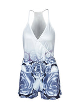 Strappy Wrap V Neck Floral Print Short Jumpsuit Casual Beach Sexy Women Romper Playsuit Summer Blue Romper Loose Overall 2016