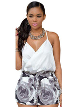Strappy Wrap V Neck Floral Print Short Jumpsuit Casual Beach Sexy Women Romper Playsuit Summer Blue Romper Loose Overall 2016