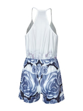 Strappy Wrap V Neck Floral Print Short Jumpsuit Casual Beach Sexy Women Romper Playsuit Summer Blue Romper Loose Overall 2016