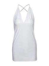 String Spaghetti Strap Backless Deep V Neck Mini Bodycon Dress Sexy Club White Summer Dress Womens New Arrival 2016 Ladies