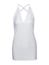 String Spaghetti Strap Backless Deep V Neck Mini Bodycon Dress Sexy Club White Summer Dress Womens New Arrival 2016 Ladies