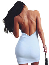 String Spaghetti Strap Backless Deep V Neck Mini Bodycon Dress Sexy Club White Summer Dress Womens New Arrival 2016 Ladies