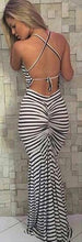 Striped Backless Bodycon Strappy Sexy Long Maxi New Woman Dresses 2016 Summer High Quality Dress Beach Party Club Dresses