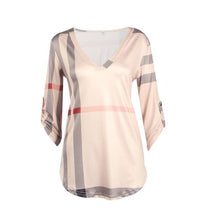 Striped Black V-Neck Shirt Half Sleeve White Button 3XL Plus Size Blouse 2016 New Casual Women Shirt New Summer Fall Women top