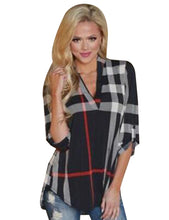 Striped Black V-Neck Shirt Half Sleeve White Button 3XL Plus Size Blouse 2016 New Casual Women Shirt New Summer Fall Women top