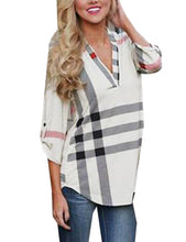 Striped Black V-Neck Shirt Half Sleeve White Button 3XL Plus Size Blouse 2016 New Casual Women Shirt New Summer Fall Women top