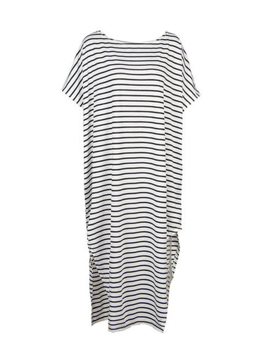 Striped Loose Slit Double Split Cotton One Shoulder Handkerchief Casual Fashion Dress Oversized Women Dresses Lady