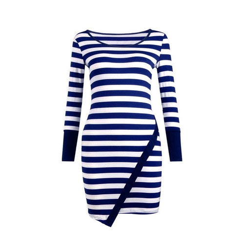 Striped O-Neck Full MIni Skinny Patchwork Sleeve Red Dress 2016 Fall Fashion Casual Slim Dresses Autumn New Arrival Dress