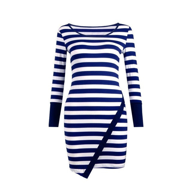 Striped O-Neck Full MIni Skinny Patchwork Sleeve Red Dress 2016 Fall Fashion Casual Slim Dresses Autumn New Arrival Dress