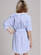 Striped One Shoulder Front Bowknot Shirt Dress Half Sleeve Button Summer Fashion Causal Knee Length Big Bow 2016 New Arrival
