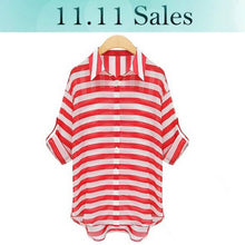 Striped Red Women Blouses Blusa Roupas Femininas Ladies Women Chiffon Blouse Long Sleeve Loose Camisas Blusa Blusas Femininas
