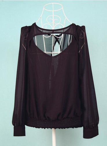 Summer Black Women Blouses Shirt Women Tops Cut Out Chiffon Blouse Women Blusa Feminina Blusas Camisas Femininas 2015 Ropa Mujer