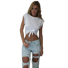 Summer Crop Tops T Shirt Women Tops Cotton Cropped T-shirt Manga Larga Mujer Plus Size Short White RockTied T shirts
