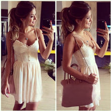 Summer Dress Frill White Lace Chiffon Women Dress Beach Pleated Strap Dress Prom Vestido De Festa Vestidos Femininos 2015 Robe