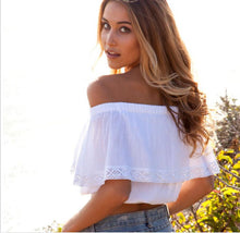 Summer Women Blouse Lace White Shirt Women Ruffle Layer Crop Top Slash Neck Tops Cropped Blusas Femininas Women Blouses 2015