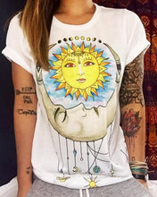 Sun Moon Colorful Cartoon Print Summer T Shirt Casual Fashion Girl Tee T-Shirt Short Top 2016 New Arrival Tshirt High Quality