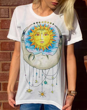 Sun Moon Colorful Cartoon Print Summer T Shirt Casual Fashion Girl Tee T-Shirt Short Top 2016 New Arrival Tshirt High Quality