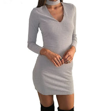Sweater Solid Dress Black V-Neck Sexy Choker Summer Mini Sexy Cotton Dress New Sheath Fashion Casual Dresses 2016 New Arrival
