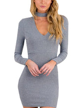 Sweater Solid Dress Black V-Neck Sexy Choker Summer Mini Sexy Cotton Dress New Sheath Fashion Casual Dresses 2016 New Arrival