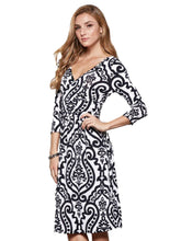 The Milk Silk Tribal Print Three Quarter Sleeve Dress Knee Length V-Neck Slim 2016 Women Autumn Club New Fashion Sexy Dress
