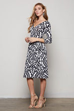 The Milk Silk Tribal Print Three Quarter Sleeve Dress Knee Length V-Neck Slim 2016 Women Autumn Club New Fashion Sexy Dress