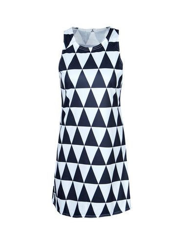 Triangle Print Black White Summer Women Dress Girl Casual Dress Mini Short Sleeveless Fashion Women Dresses New Arrivals 2017