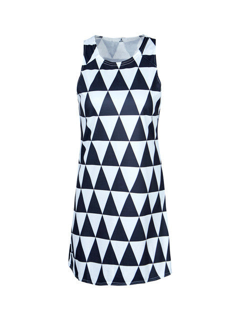 Triangle Print Black White Summer Women Dress Girl Casual Dress Mini Short Sleeveless Fashion Women Dresses New Arrivals 2017