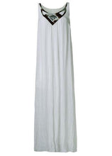 Tribal Print Geometric Pattern Ruched Tank Loose Long Maxi Beach White Dress Casual Bohemian Low Cut Fashion Ladies Sexy