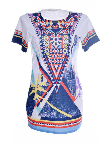 Tribal tropical print colorful Loose Blouse straight long shirt Oversized Shirts cute Womans Casual Summer Blouse Beach 2016 New