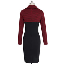 Turn-Down Collar Knee Length Slim Work Dress Patchwork Black Button Dress Zipper Full Sleeve Women Summer Fall Office Dress
