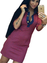 Turn Down Collar T Shirt Bodycon Botton Dress Plaid Mini Sexy Red Dress Short Office Lady Work Dress Summer Casual Print Dress