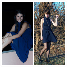 Turtle Neck Dress Ruched Navy Blue Knee Length Dress Chiffon Casual 2016 Elegant Navy Blue Dress Navy Knee Length Dress