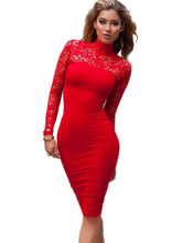 Turtle Neck Floral Lace Sleeve Patchwork Long Sleeve Bodycon Autumn Dress Women Elegant Pencil Dress Party Fashion 2017 Quality