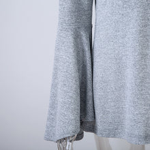 Turtle-Neck Solid Full Sleeve Grey Flared Sleeve Blouse Back Slit Ruched 2016 New Autumn Fashion Casual Backless Fall Blouse